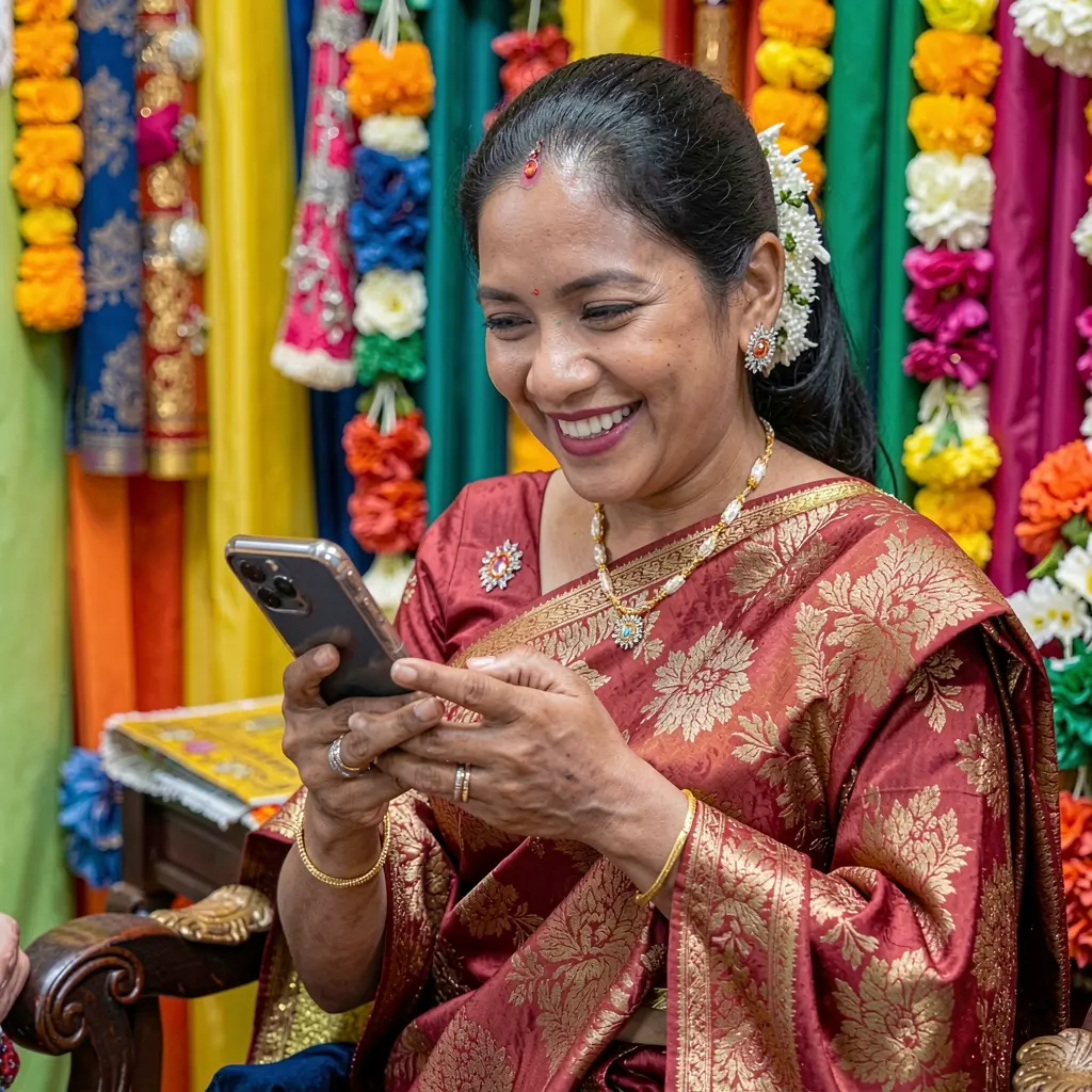 Joyful Filipino woman using the VIPER 88 casino app on her smartphone with a bright colorful background symbolizing entertainment and winning